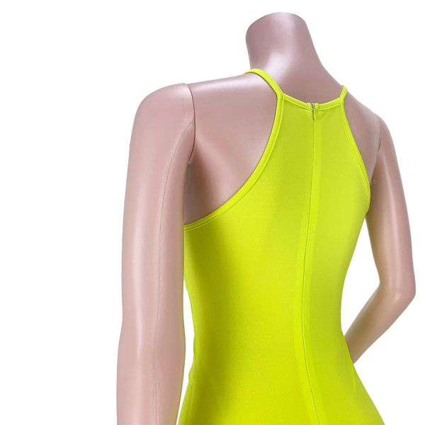 Pure color sexy hollow slit and knotted zipper dress GL6392