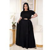 Two-piece solid color cross-tie skirt with big swing AP7025