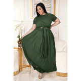 Two-piece solid color cross-tie skirt with big swing AP7025
