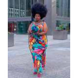 Fashion printed pleated slit dress AP7033