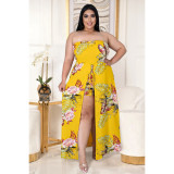Flower slit strap stretch stretch jumpsuit AP7036