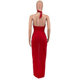 Lace-up halter one-piece cloak solid color two-piece suit BK001