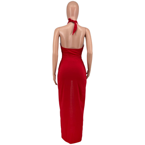 Lace-up halter one-piece cloak solid color two-piece suit BK001