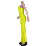 Pure color sexy hollow slit and knotted zipper dress GL6392