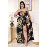 Flower slit strap stretch stretch jumpsuit AP7036