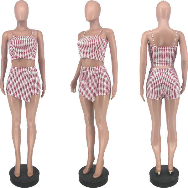 Thousand grid sling fashion hakama two-piece suit ZS8376