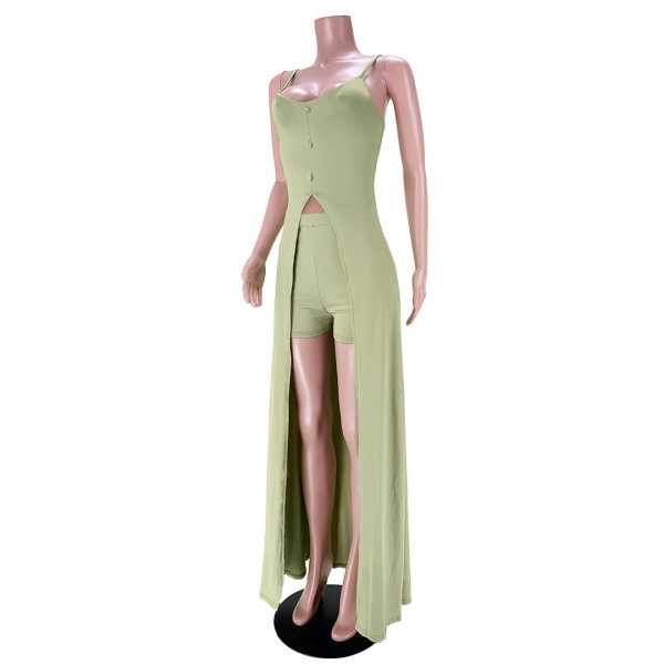 Sexy solid color sling split top shorts two-piece suit GL6390