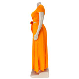 Two-piece solid color cross-tie skirt with big swing AP7025