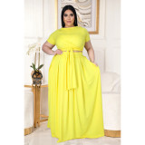 Two-piece solid color cross-tie skirt with big swing AP7025