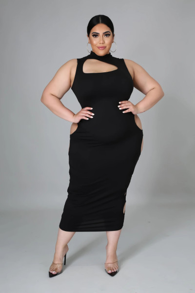 Oversized women's dress irregular hole solid color dress HY001