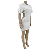 Pure color hole zipper open back dress BK00013