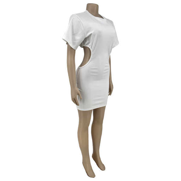 Pure color hole zipper open back dress BK00013