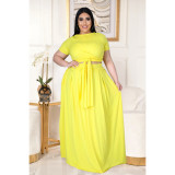 Two-piece solid color cross-tie skirt with big swing AP7025