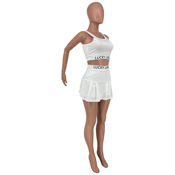 Letter print slim sports tank top and culottes two-piece suit BK009