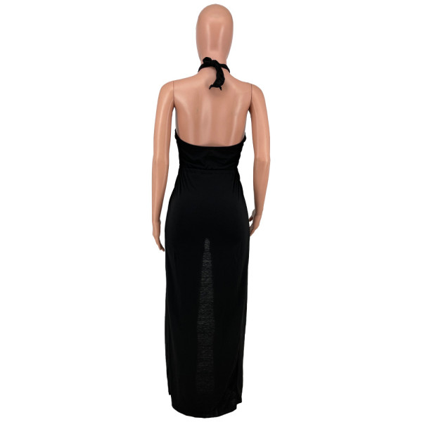 Lace-up halter one-piece cloak solid color two-piece suit BK001