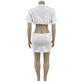 Pure color hole zipper open back dress BK00013