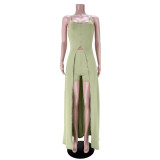 Sexy solid color sling split top shorts two-piece suit GL6390