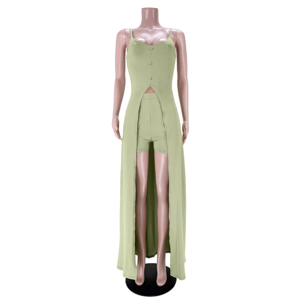 Sexy solid color sling split top shorts two-piece suit GL6390