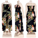 Flower slit strap stretch stretch jumpsuit AP7036
