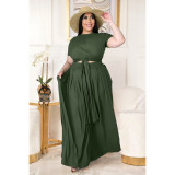 Two-piece solid color cross-tie skirt with big swing AP7025