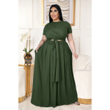 Two-piece solid color cross-tie skirt with big swing AP7025