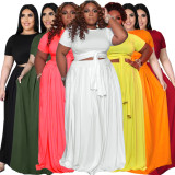 Two-piece solid color cross-tie skirt with big swing AP7025