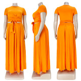 Two-piece solid color cross-tie skirt with big swing AP7025