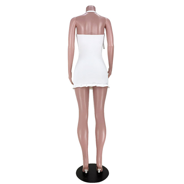 Sexy halter strap halterneck pleated pleated dress GL6391
