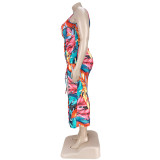 Fashion printed pleated slit dress AP7033