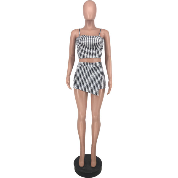 Thousand grid sling fashion hakama two-piece suit ZS8376