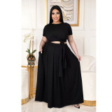 Two-piece solid color cross-tie skirt with big swing AP7025