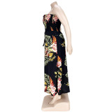 Flower slit strap stretch stretch jumpsuit AP7036