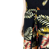Flower slit strap stretch stretch jumpsuit AP7036