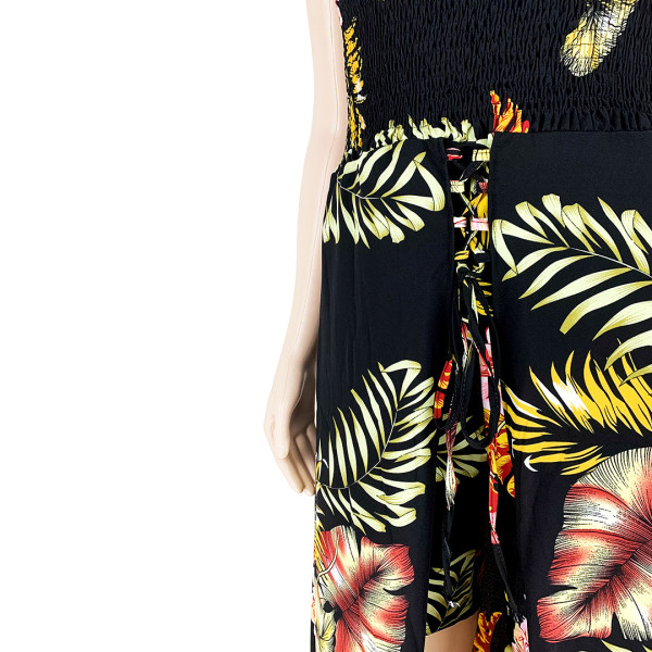 Flower slit strap stretch stretch jumpsuit AP7036