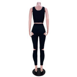 Pure color fashion sports two-piece hollow zipper vest GL6387