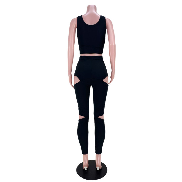 Pure color fashion sports two-piece hollow zipper vest GL6387