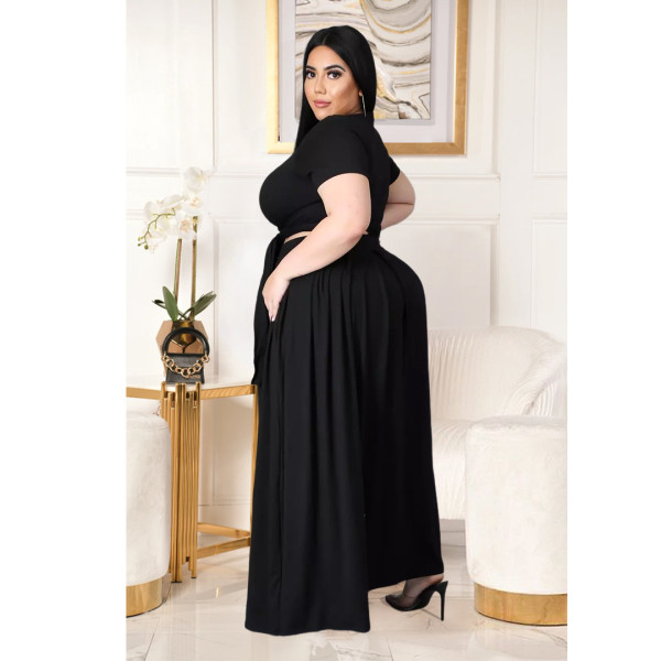 Two-piece solid color cross-tie skirt with big swing AP7025