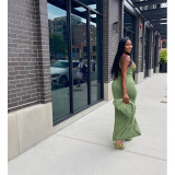 Pure color sexy hollow slit and knotted zipper dress GL6392