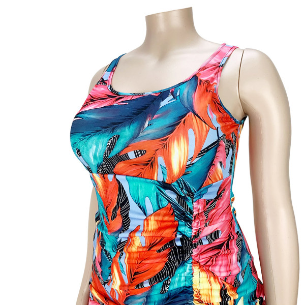 Fashion printed pleated slit dress AP7033