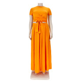Two-piece solid color cross-tie skirt with big swing AP7025