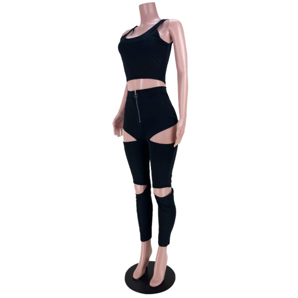 Pure color fashion sports two-piece hollow zipper vest GL6387