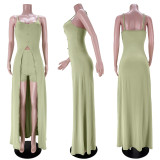 Sexy solid color sling split top shorts two-piece suit GL6390