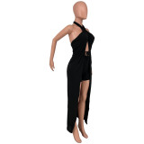Lace-up halter one-piece cloak solid color two-piece suit BK001