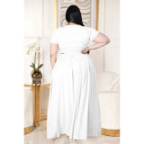 Two-piece solid color cross-tie skirt with big swing AP7025