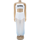 Casual net yarn + shorts + offset printing queen QUEEN two-piece suit W6066