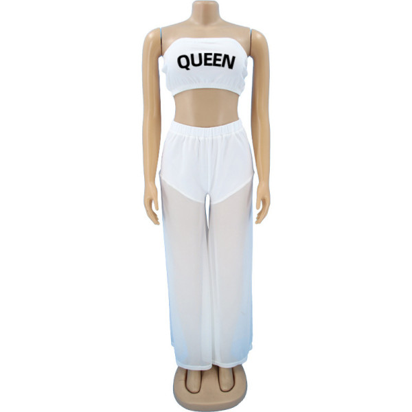Casual net yarn + shorts + offset printing queen QUEEN two-piece suit W6066