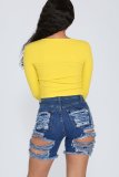 Ripped elastic ripped denim shorts five minutes pants  X0425