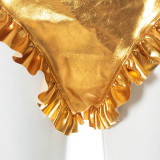 New solid color sexy V-shaped PU leather shorts with wooden ears K21PT256