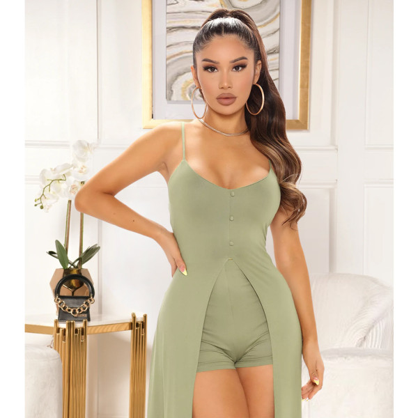 Sexy solid color sling split top shorts two-piece suit GL6390