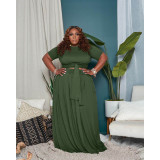 Two-piece solid color cross-tie skirt with big swing AP7025
